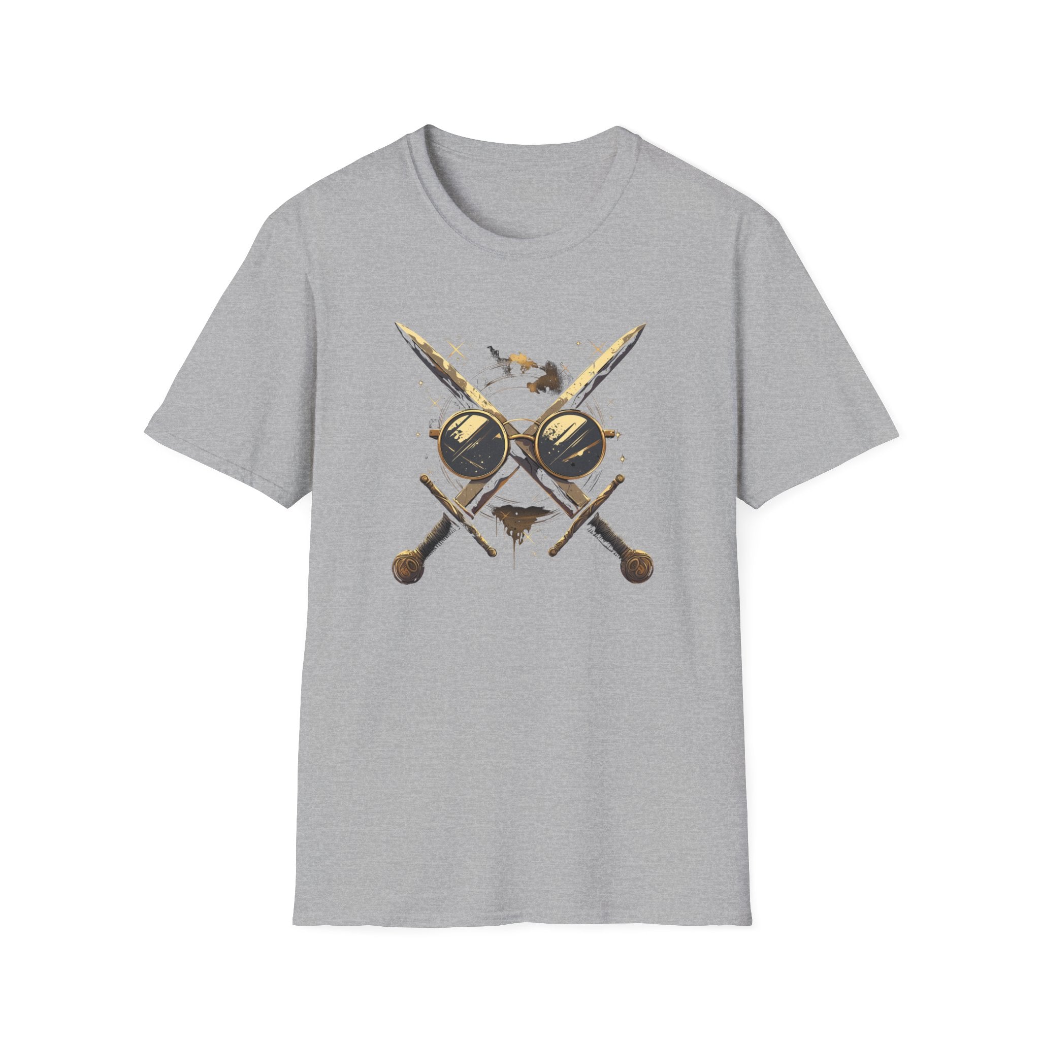 Weird Nerd Glasses Sword Face Graphic T-Shirt