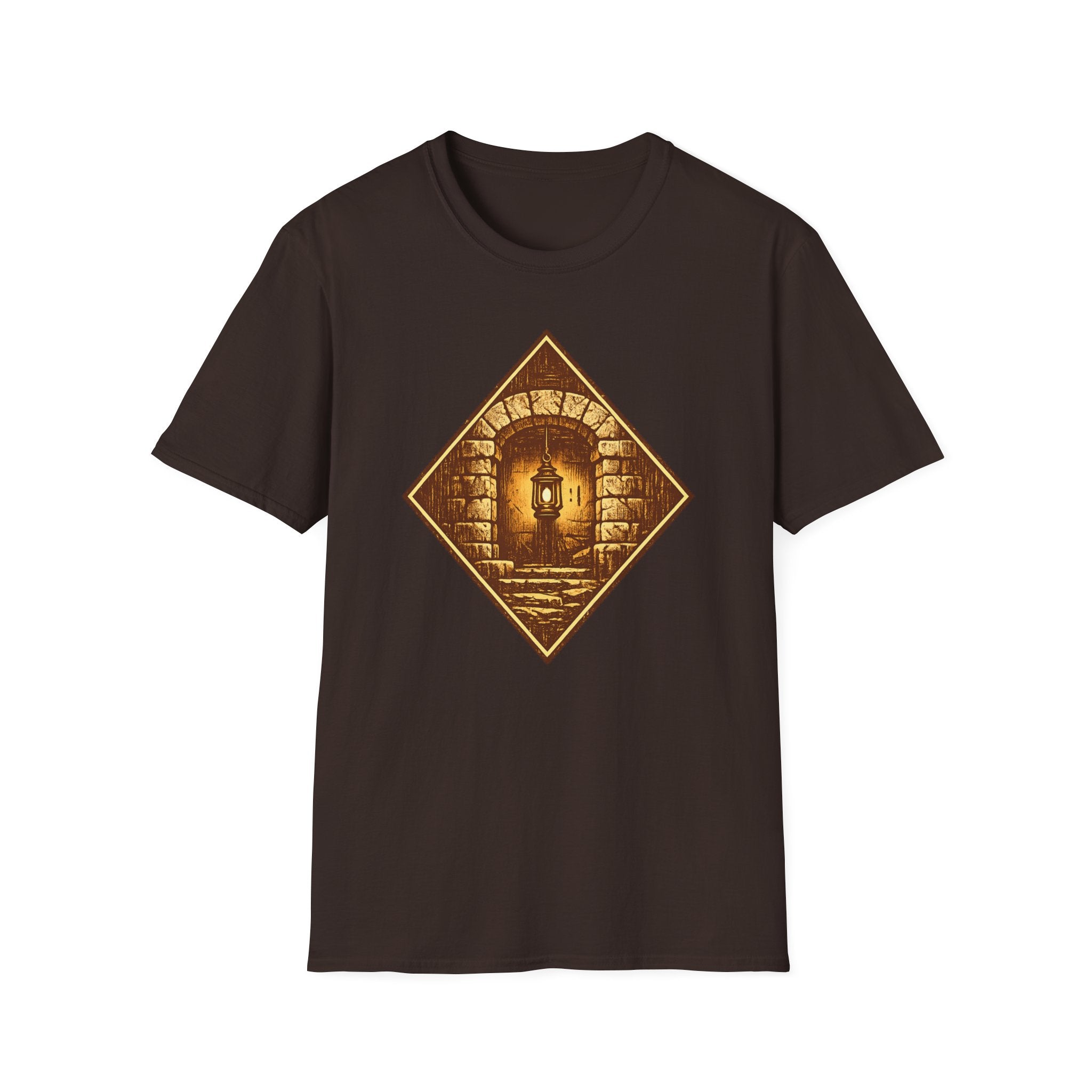 Glowing Lantern T-Shirt — Vintage Stone Diamond Pattern Tee