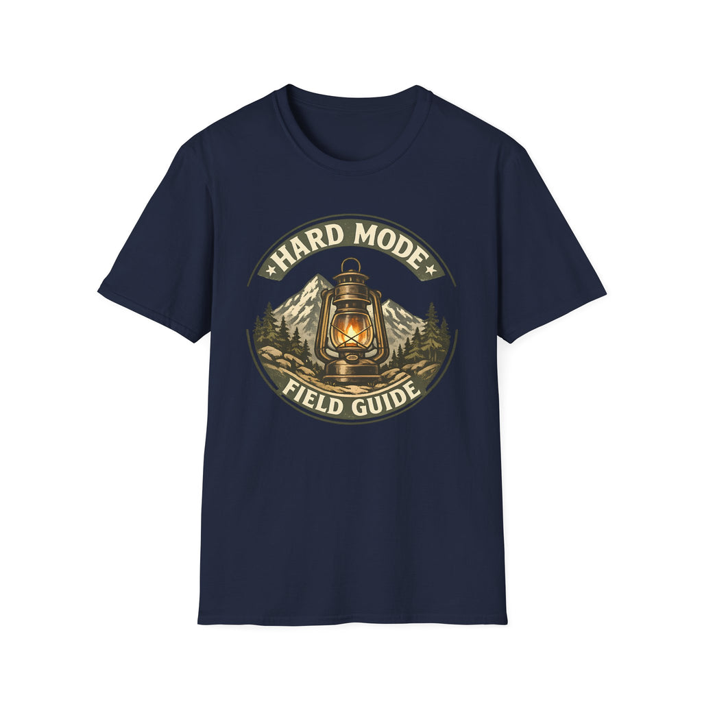 Hard Mode Field Guide T-Shirt - Vintage Lantern Mountain Fantasy Tee