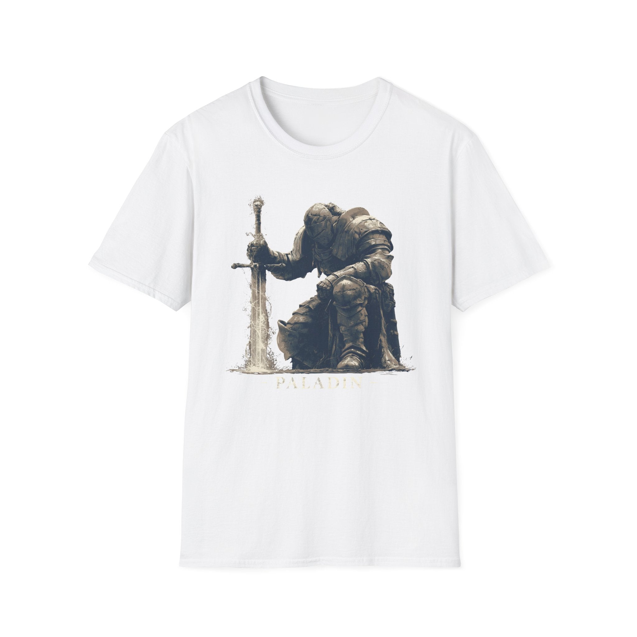 Paladin Kneeling T-Shirt - Fantasy Sword Knight Gaming Tee