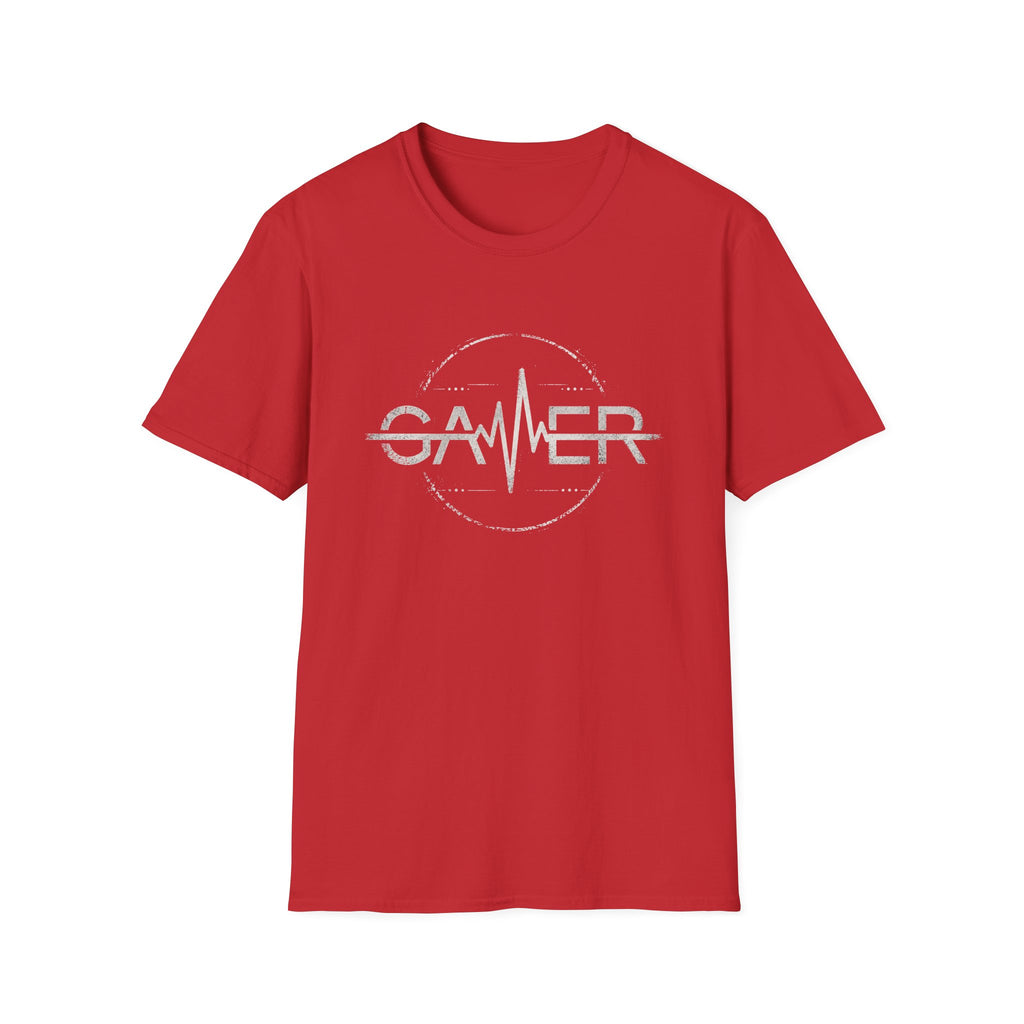 Gamer Heartbeat T‑Shirt — Retro Pulse White Writing Gaming Tee