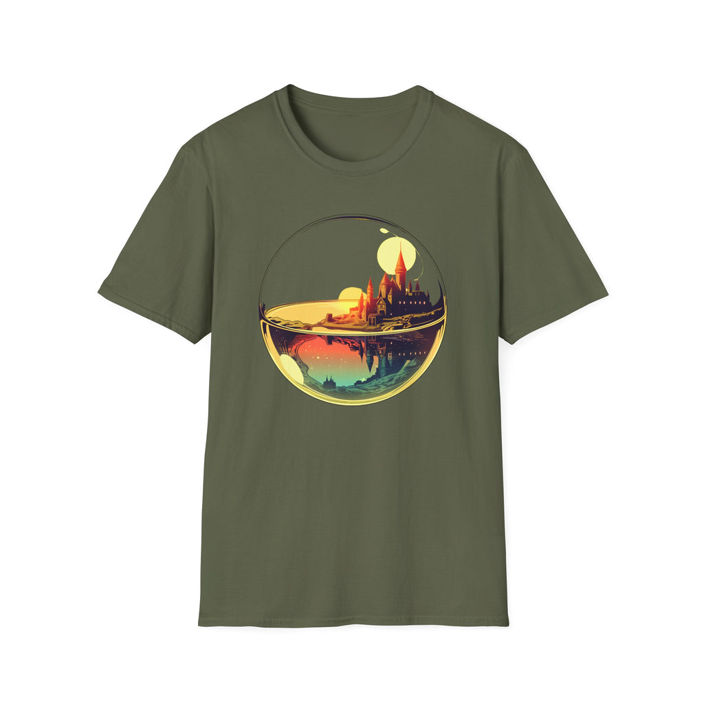 Fantasy Castle in Crystal Ball T-Shirt - Glass Orb Sunset Illustration