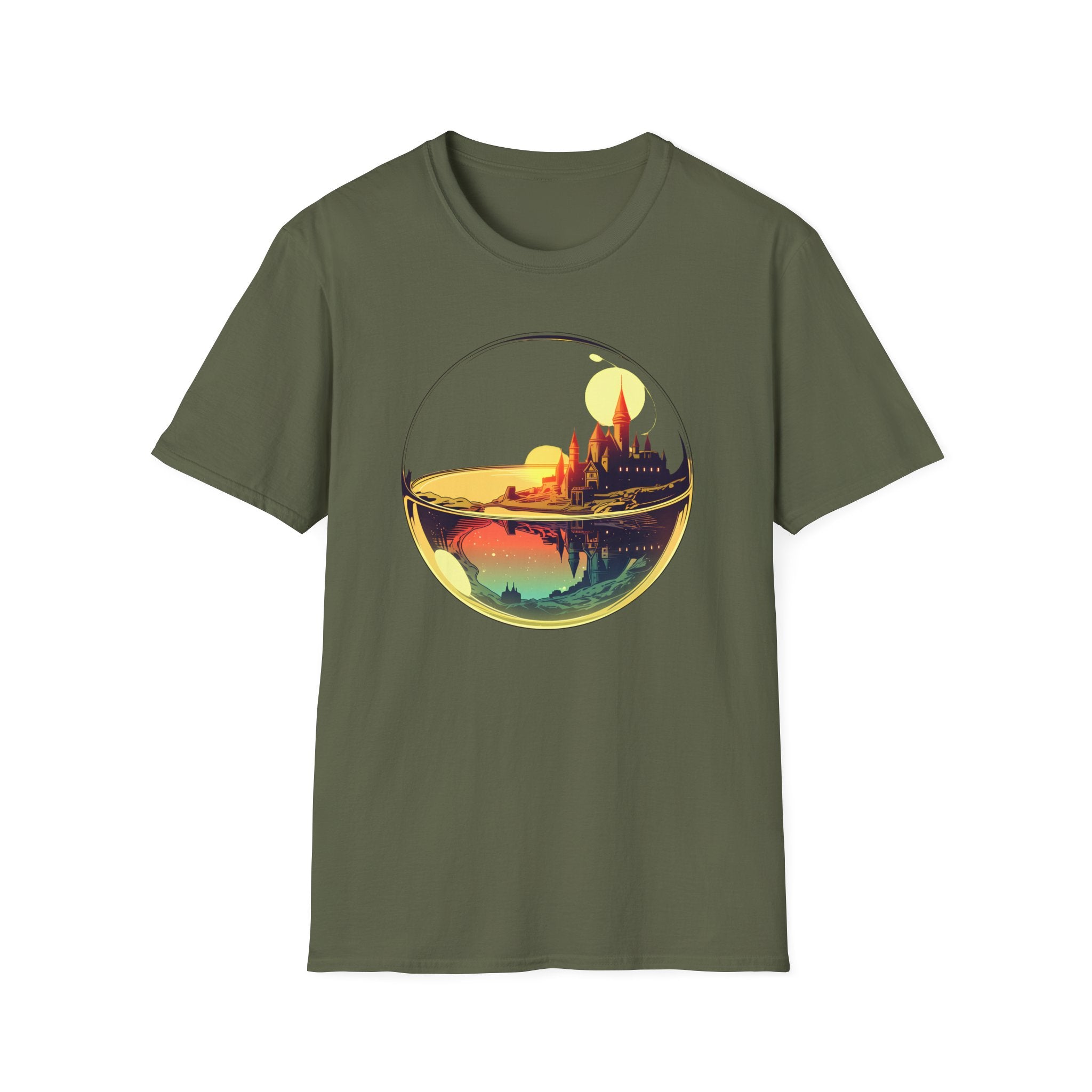 Fantasy Castle in Crystal Ball T-Shirt - Glass Orb Sunset Illustration