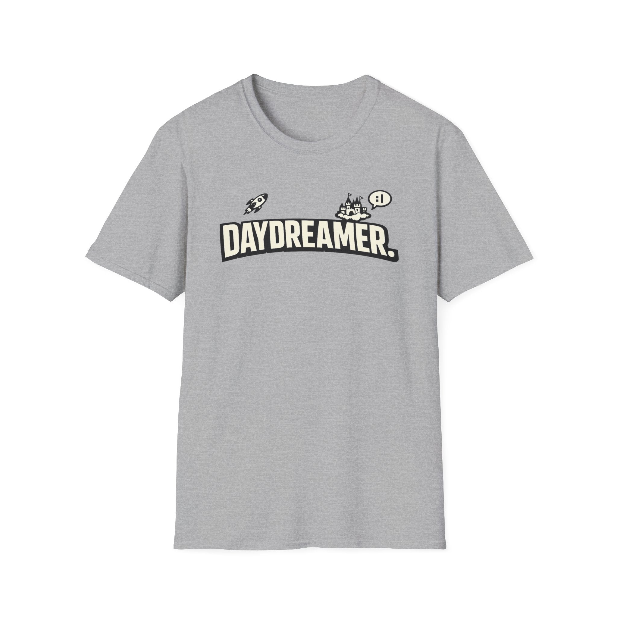 Daydreamer Graphic T-Shirt — Retro Rocket & Castle Design