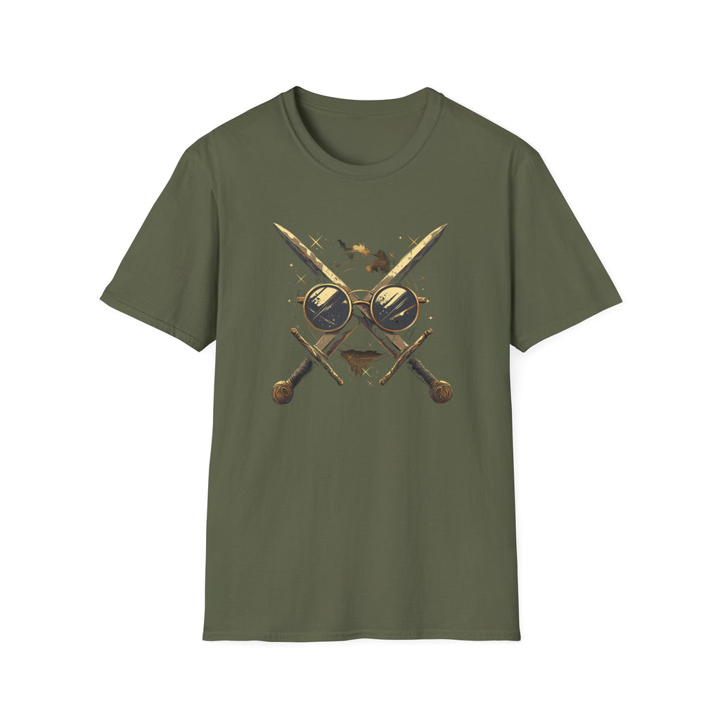 Weird Nerd Glasses Sword Face Graphic T-Shirt