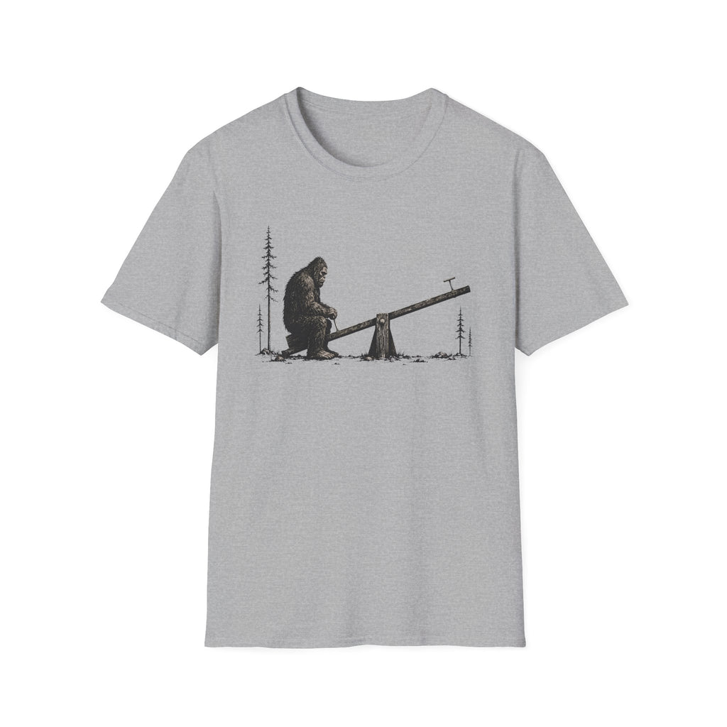 Bigfoot Seesaw T‑Shirt - Humorous Sasquatch Lonely Tee