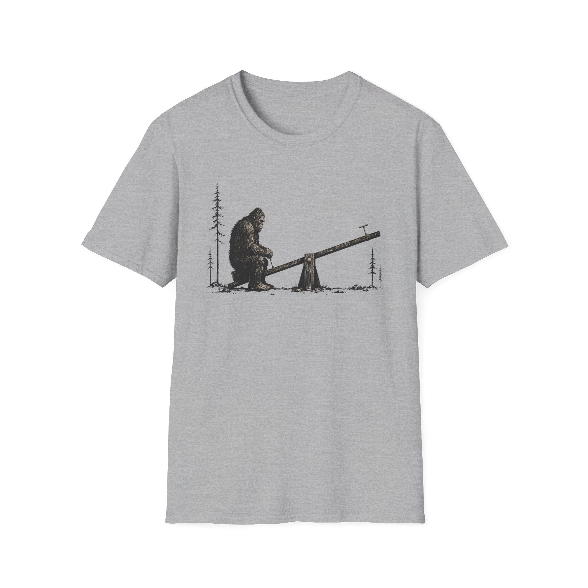 Bigfoot Seesaw T‑Shirt - Humorous Sasquatch Lonely Tee