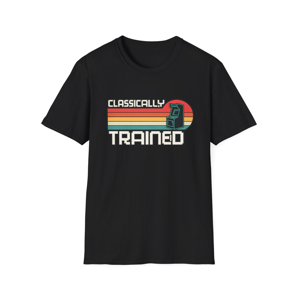 Classically Trained Retro Sunset Arcade T-Shirt - Vintage Pixel Text Gaming Tee