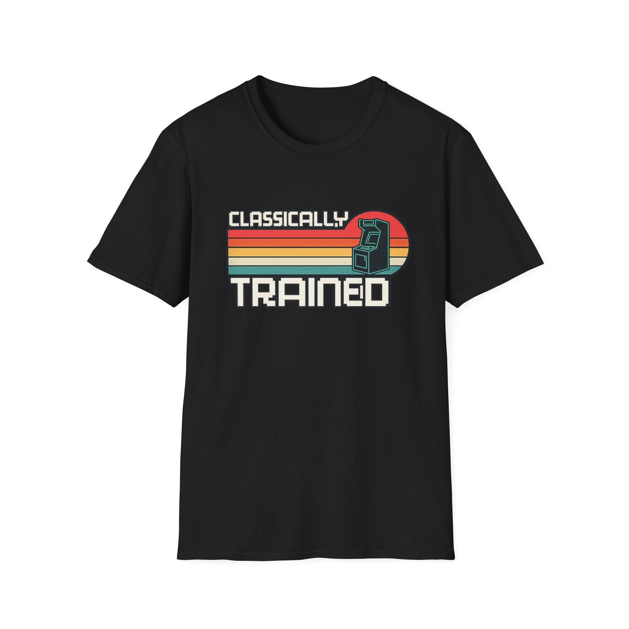 Classically Trained Retro Sunset Arcade T-Shirt - Vintage Pixel Text Gaming Tee