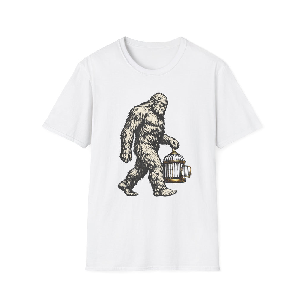 Bigfoot Carrying Birdcage Graphic Tee - Sasquatch T-Shirt