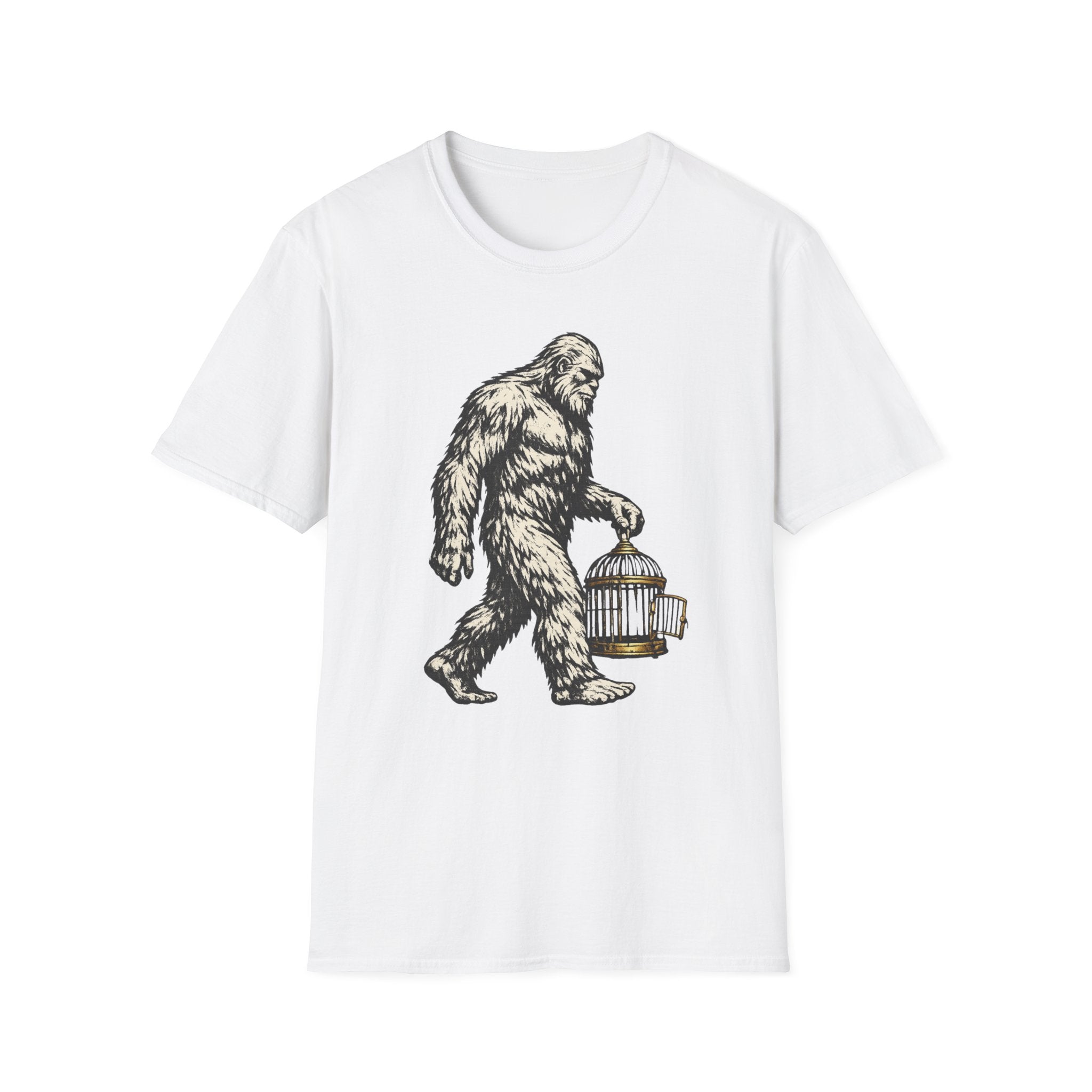 Bigfoot Carrying Birdcage Graphic Tee - Sasquatch T-Shirt
