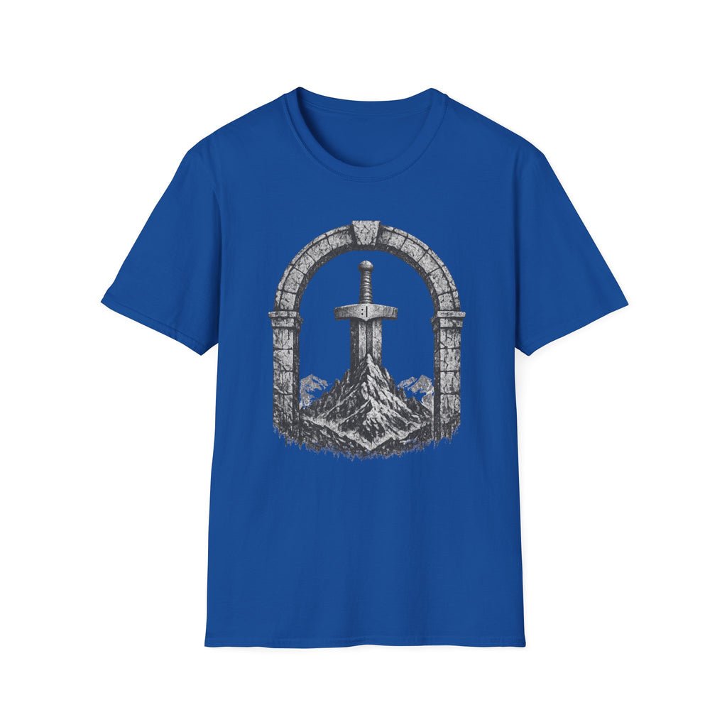 Sword in the Stone Mountain T-Shirt - Fantasy Sword & Archway Graphic Tee