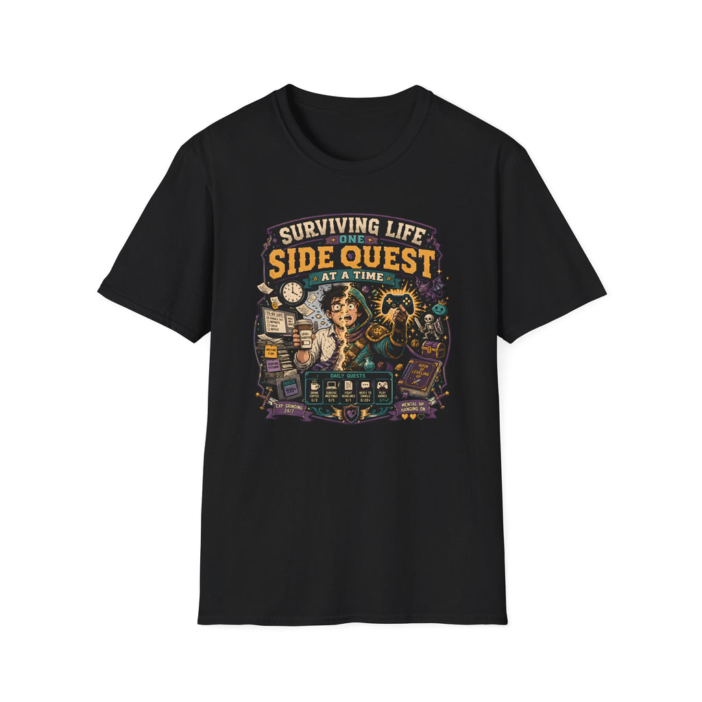 "Surviving Life One Side Quest At A Time" T-Shirt - Retro Gamers RPG Adventure Tee