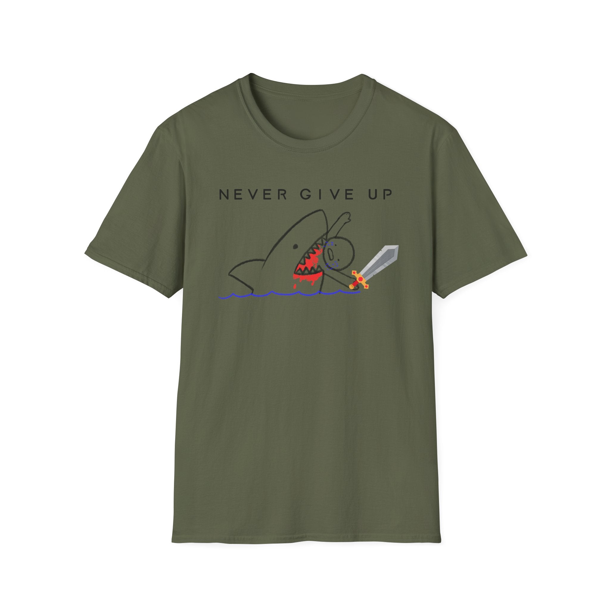 Never Give Up Shark T-Shirt - Gamer Addition