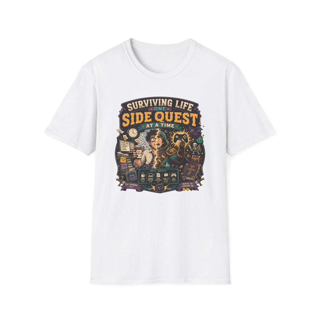 "Surviving Life One Side Quest At A Time" T-Shirt - Retro Gamers RPG Adventure Tee