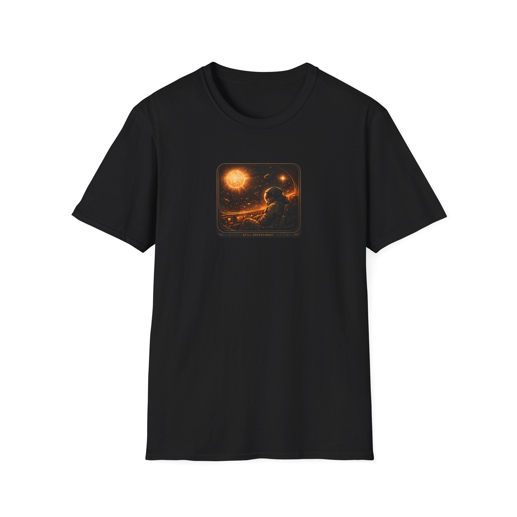'Still Operational' T-Shirt - Cosmic Astronaut Sunset Graphic