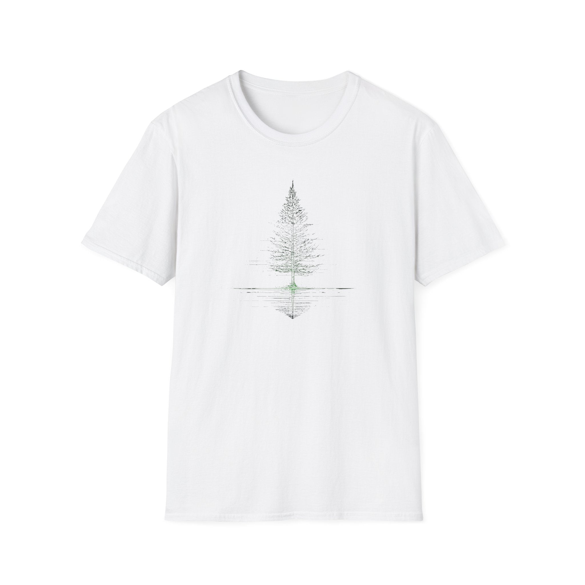 Minimal Pine Tree T-Shirt — Reflection Silhouette Tee