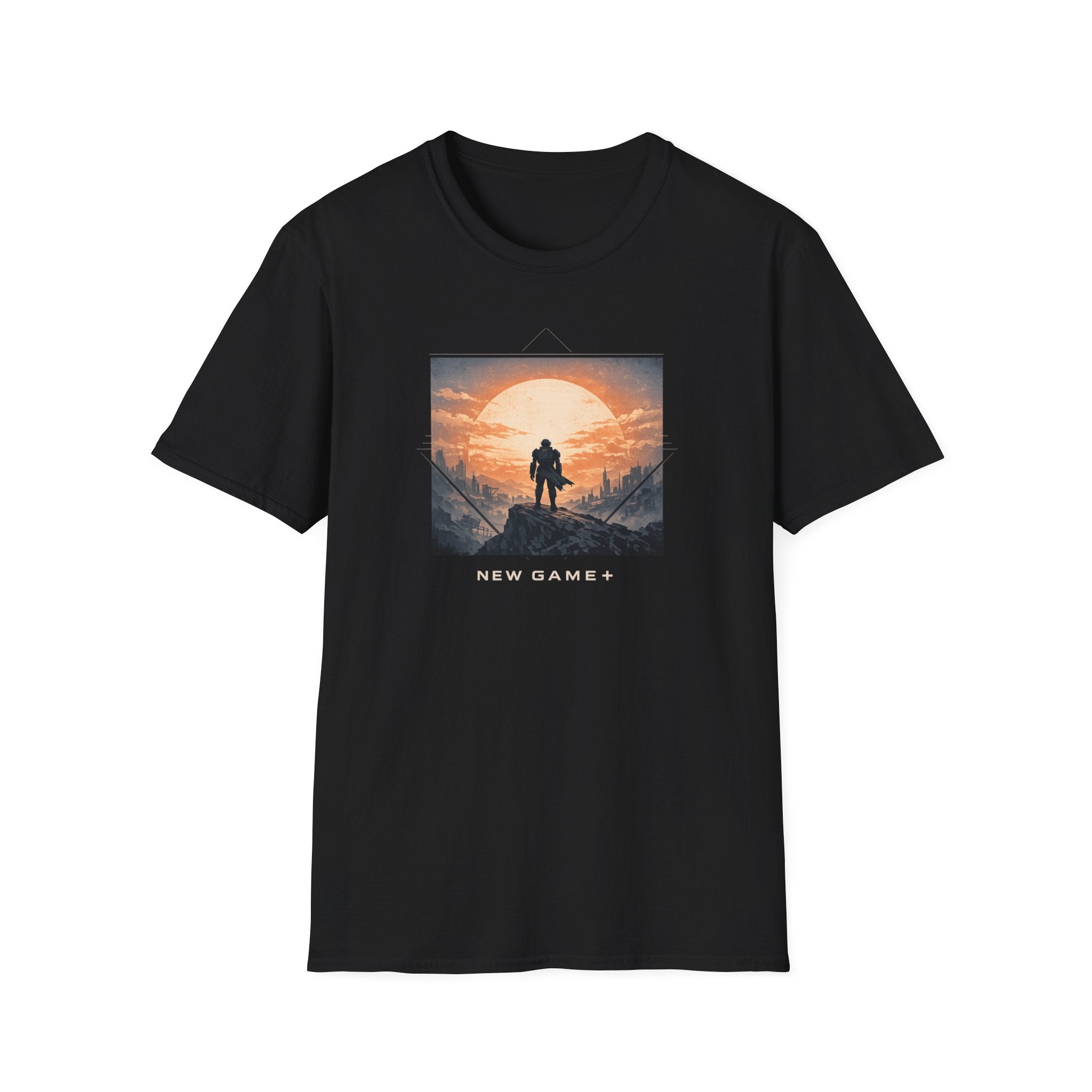 'New Game+' Sunset Wanderer T-Shirt - Silhouette Adventure Graphic Tee