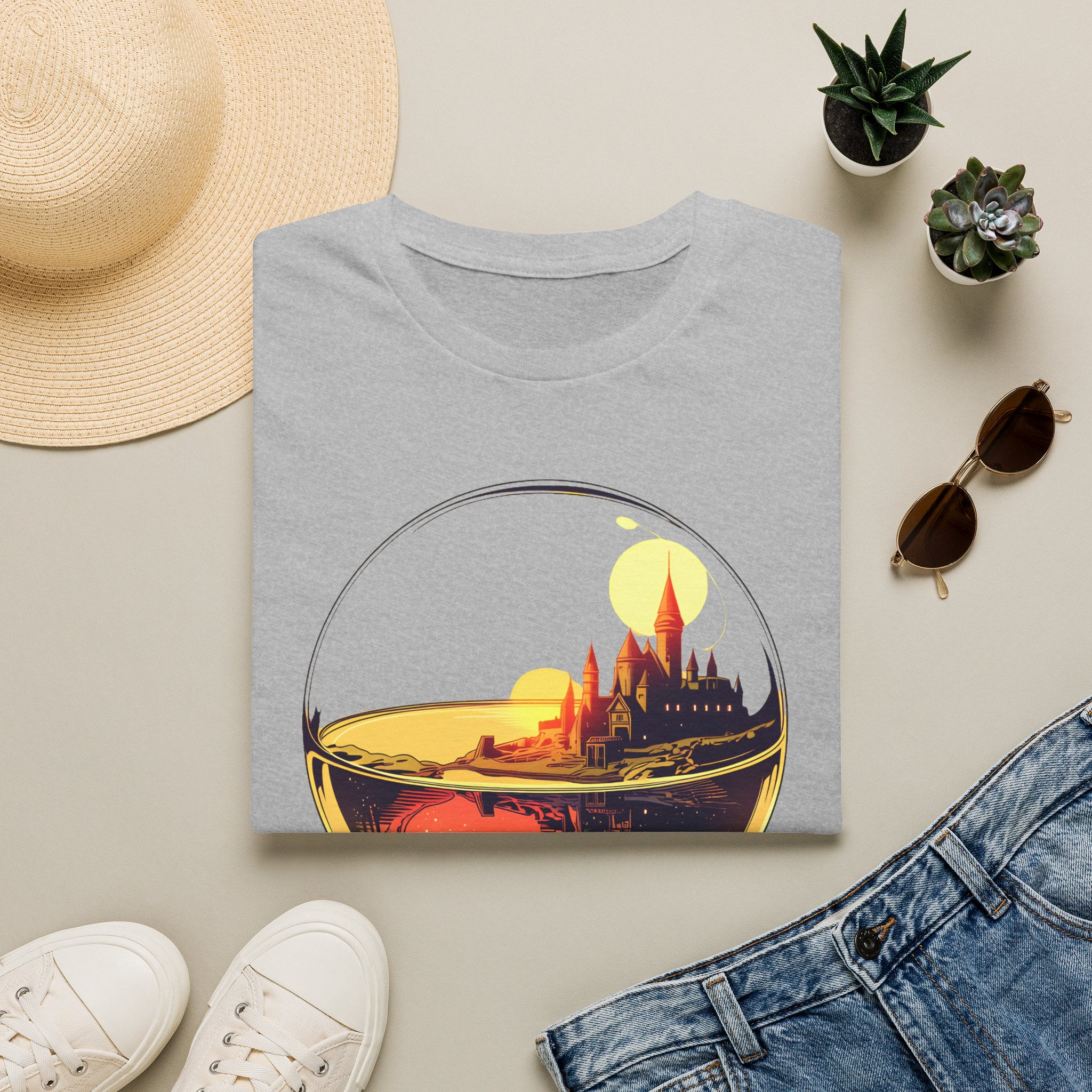 Fantasy Castle in Crystal Ball T-Shirt - Glass Orb Sunset Illustration