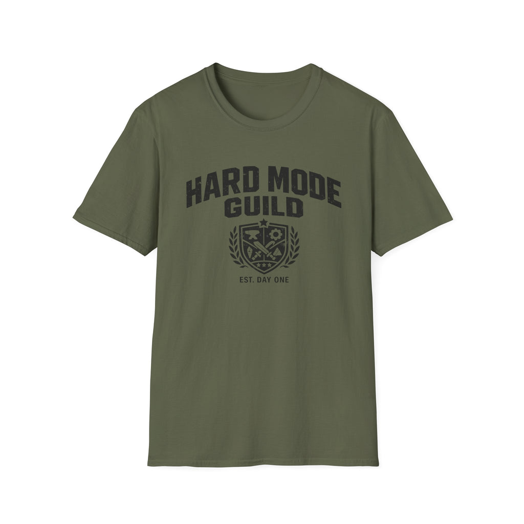 Hard Mode Guild T-Shirt — Gamer Crew Tee with Crest