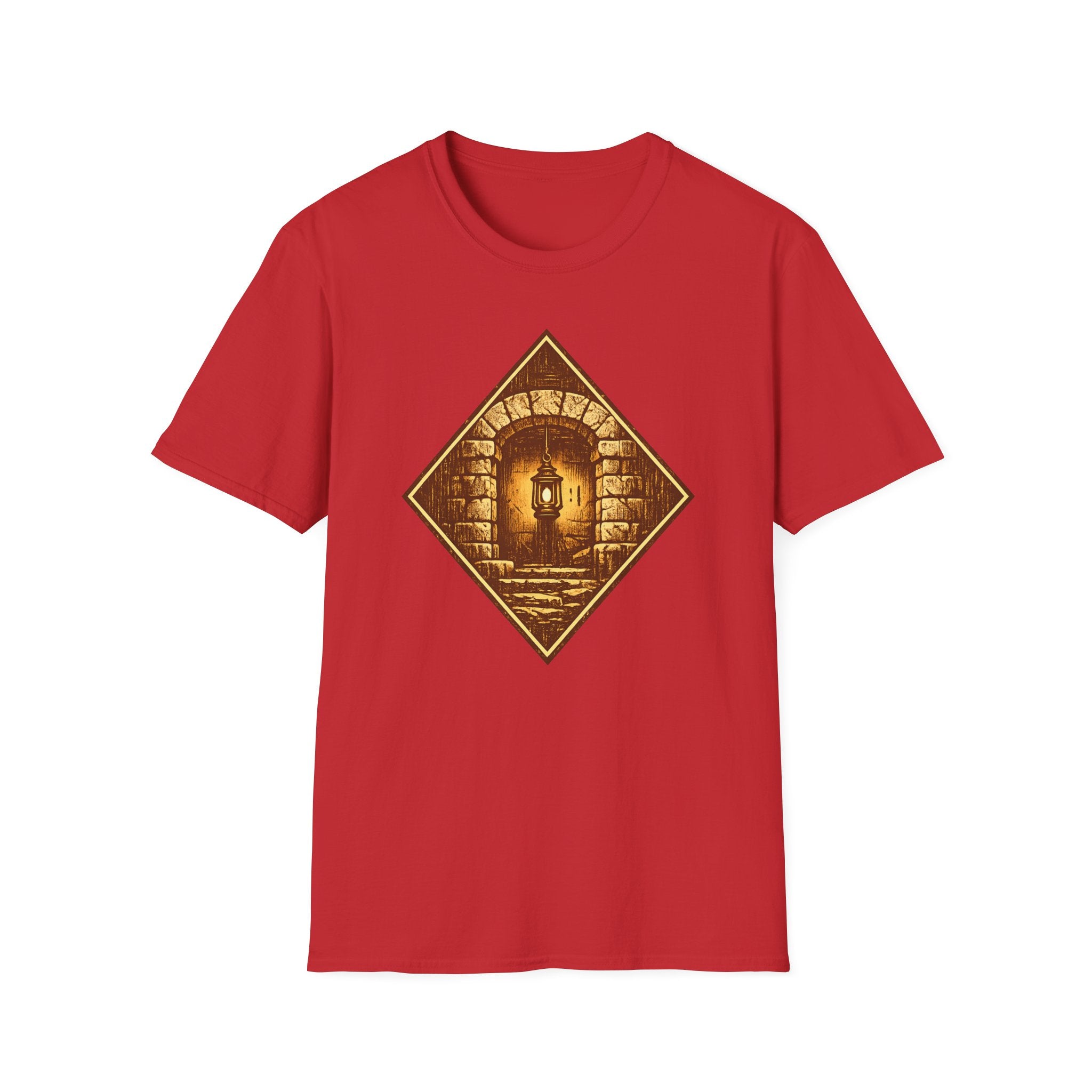 Glowing Lantern T-Shirt — Vintage Stone Diamond Pattern Tee