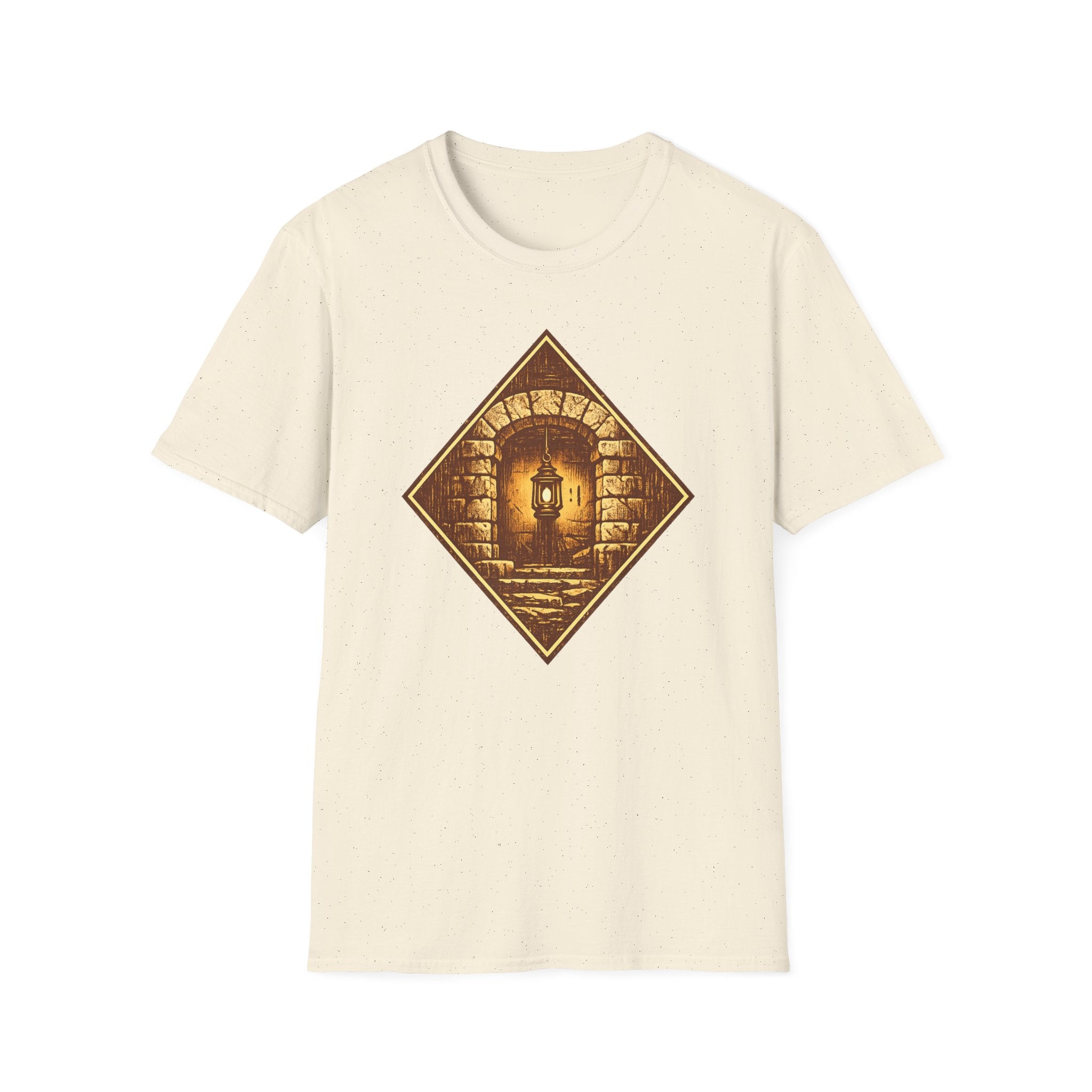 Glowing Lantern T-Shirt — Vintage Stone Diamond Pattern Tee