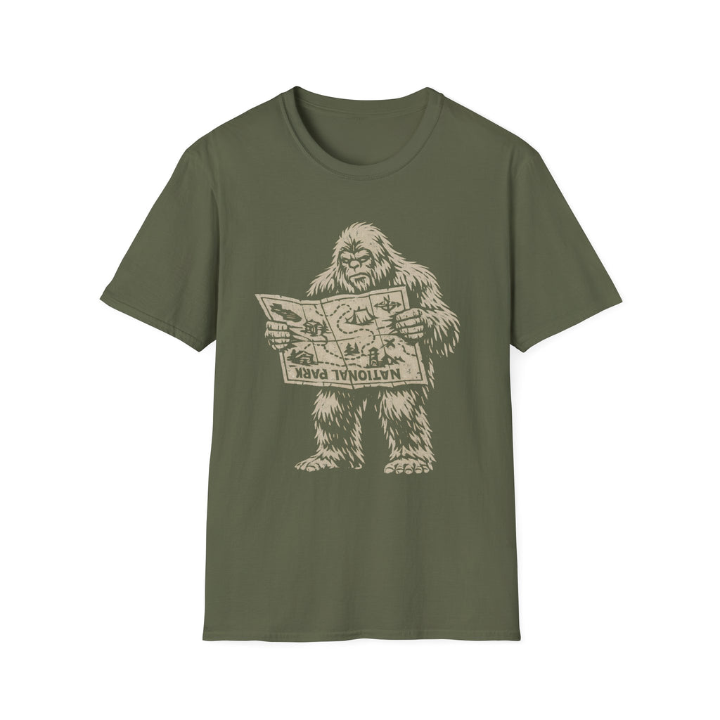 Confused Bigfoot Reading Map T-Shirt