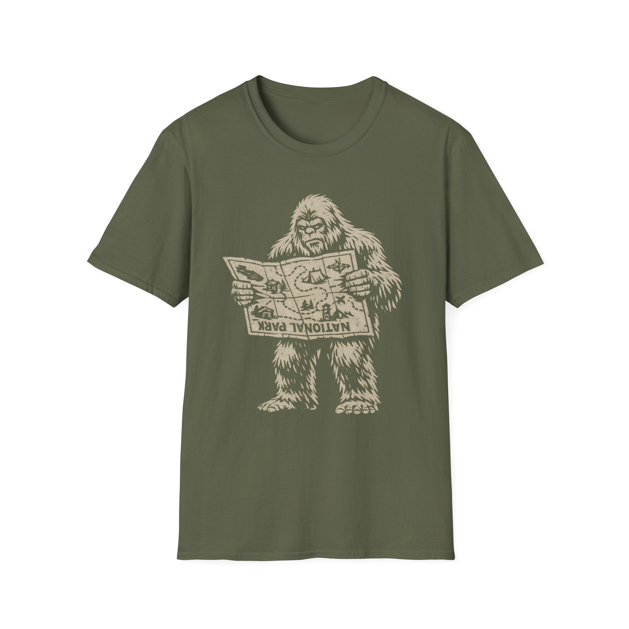 Confused Bigfoot Reading Map T-Shirt
