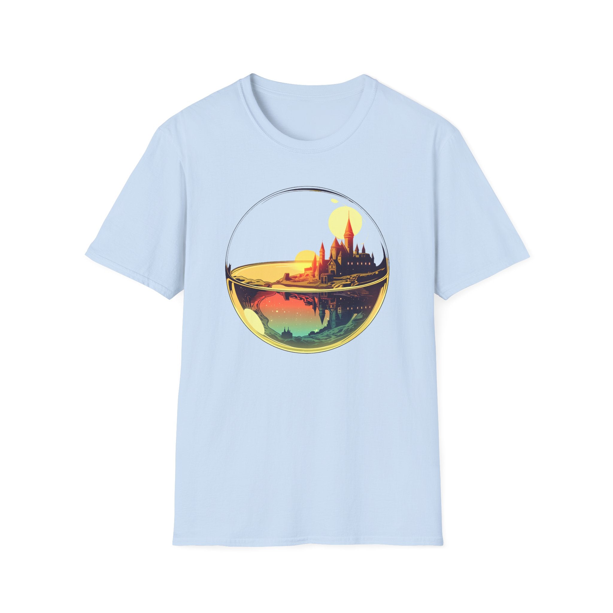 Fantasy Castle in Crystal Ball T-Shirt - Glass Orb Sunset Illustration