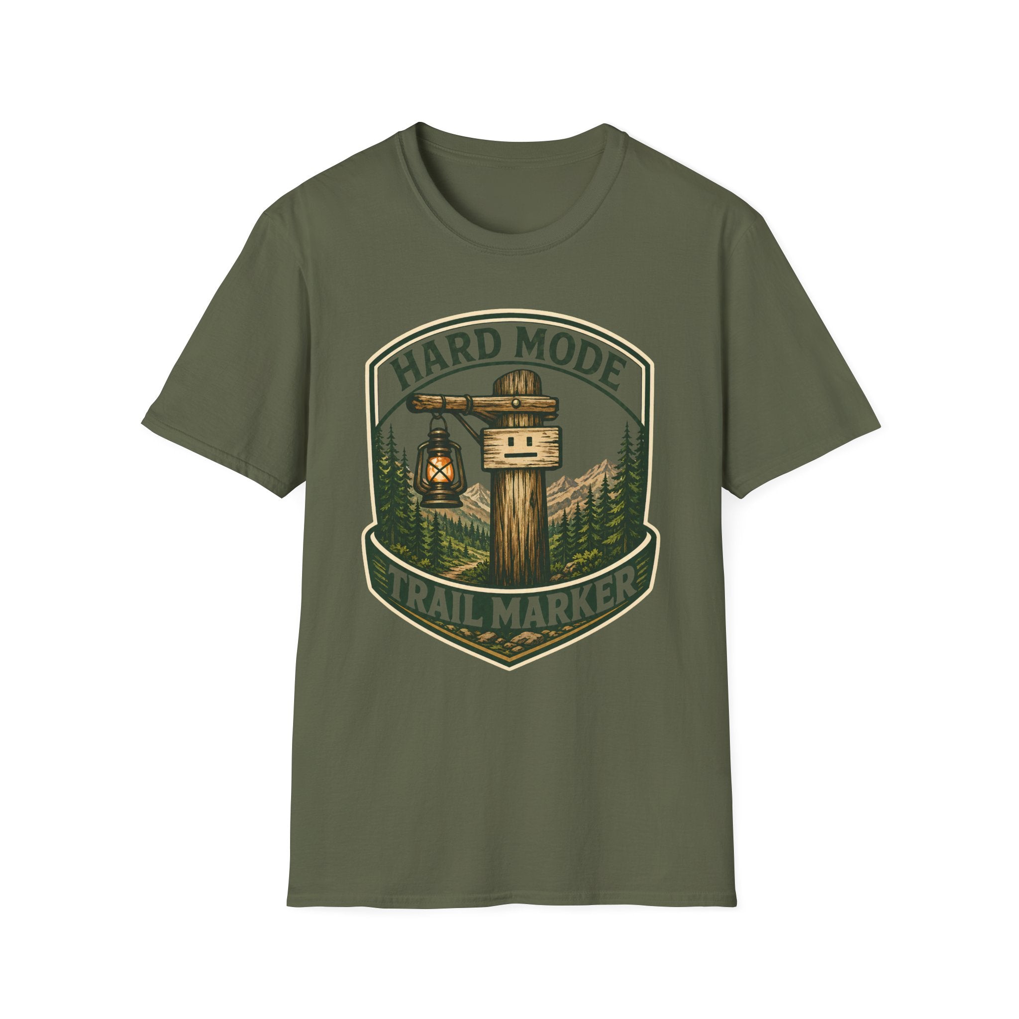 Hard Mode Trail Marker T-Shirt - Lantern Sign Graphic Tee