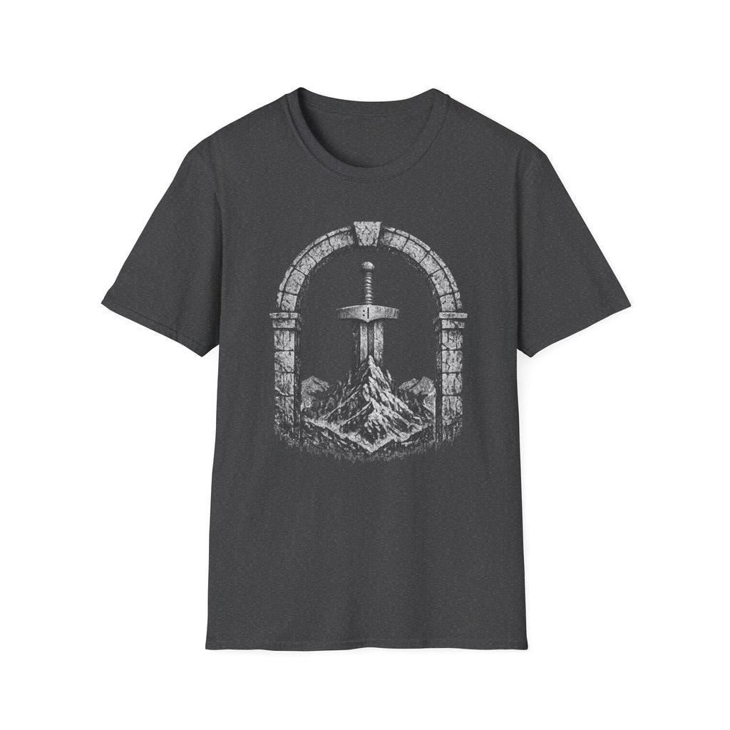 Sword in the Stone Mountain T-Shirt - Fantasy Sword & Archway Graphic Tee