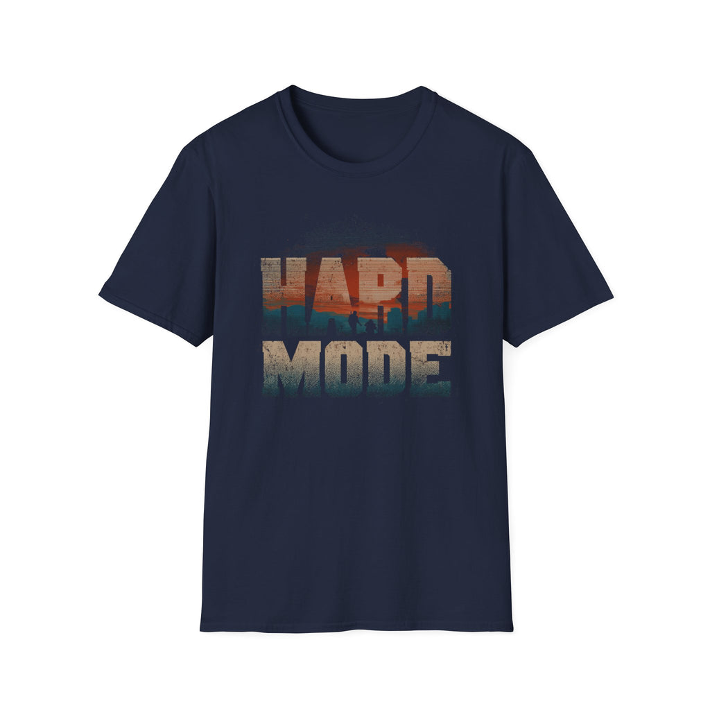 Hard Mode Retro Distressed T-Shirt - Vintage Stripes Gamer/Grind Motivational Tee