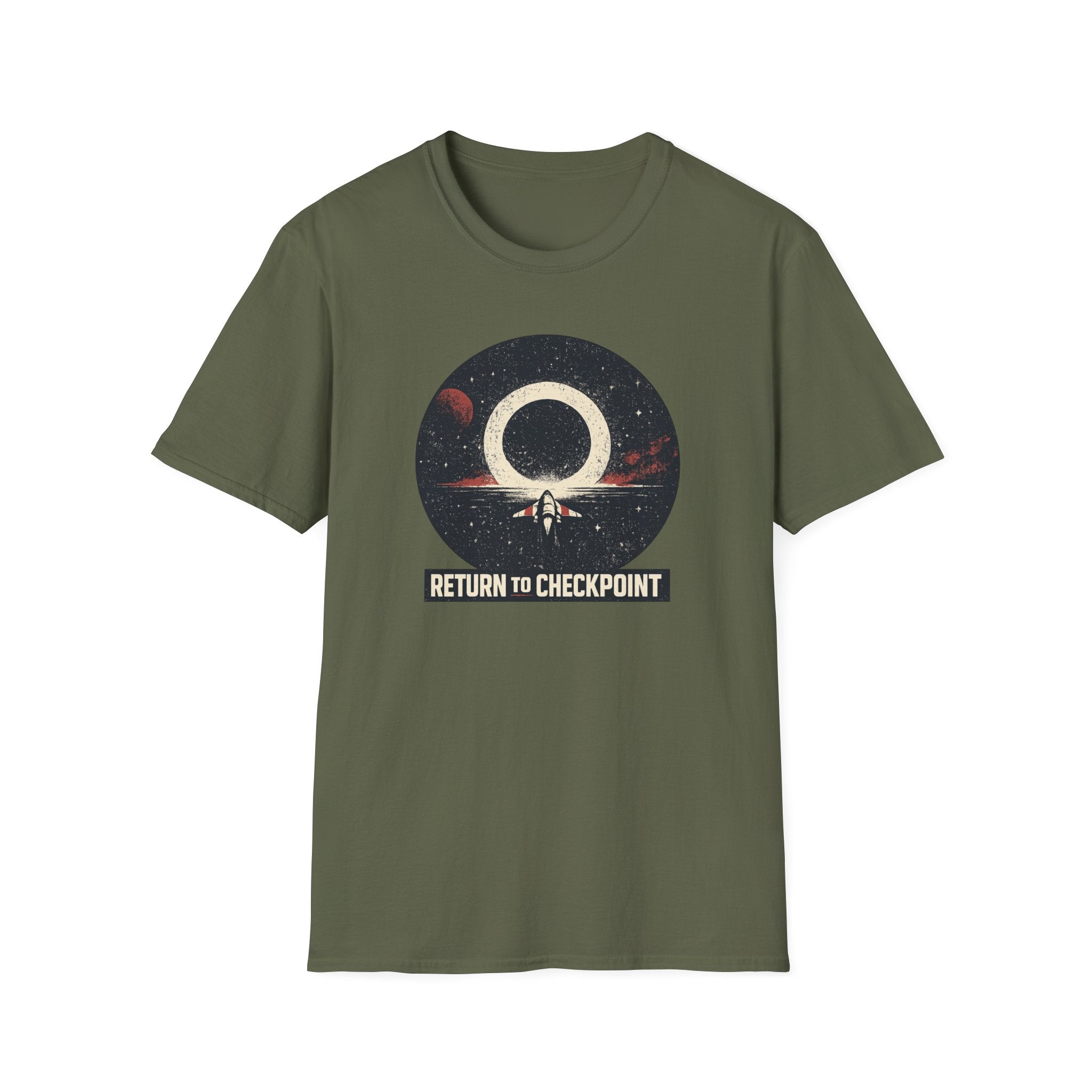 'Return to Checkpoint' T‑Shirt — Retro Space Arcade Graphic Tee