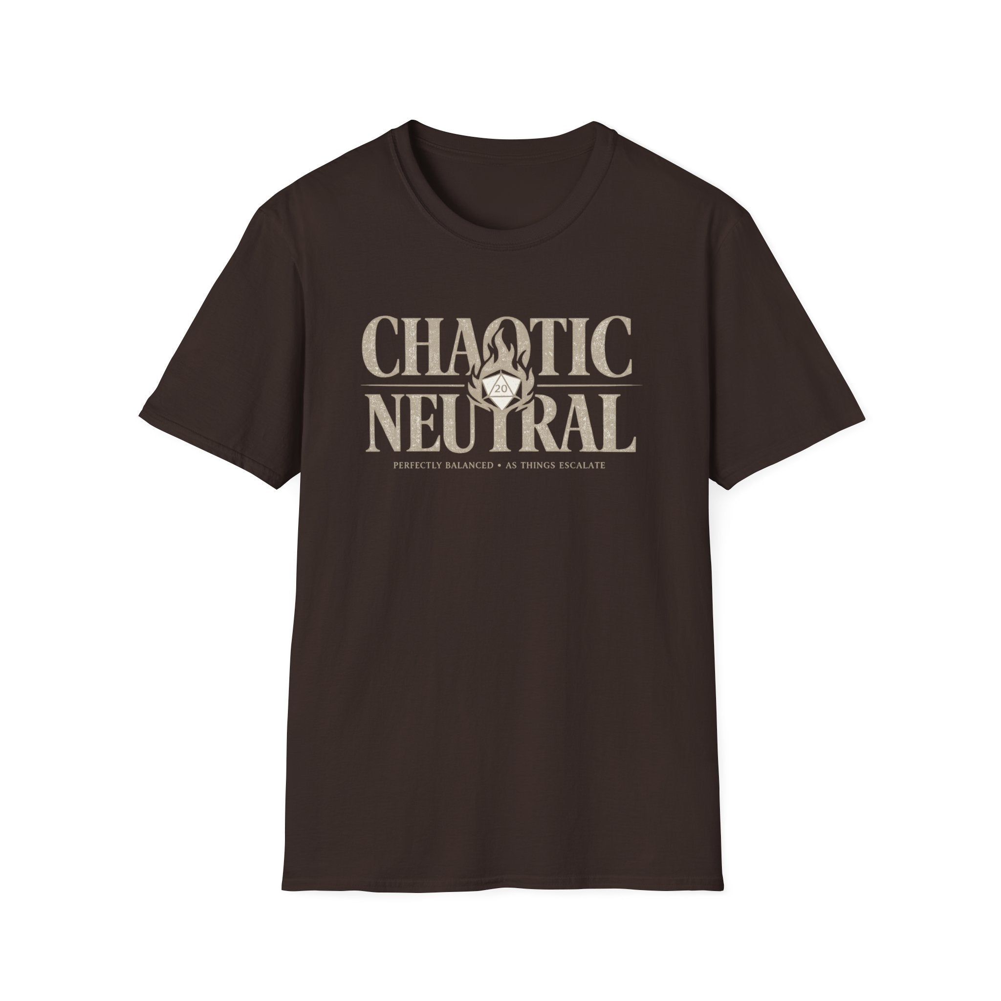 Chaotic Neutral T-Shirt — D20 Flame RPG Gamer Tee (Perfectly Balanced)