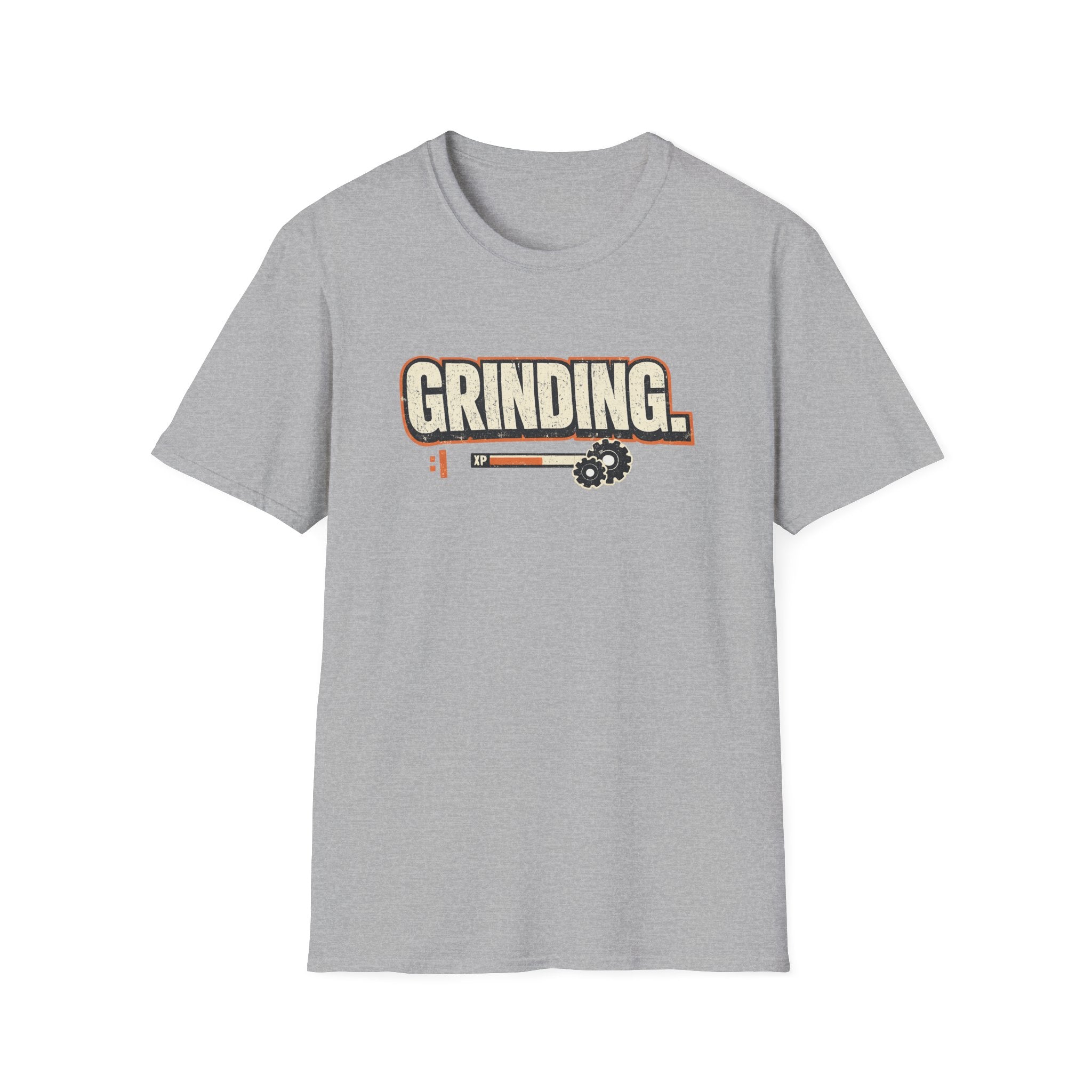 Grinding T-Shirt — Motivational Hustle Tee with Progress Bar & Gear