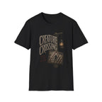 Creature Crossing T-Shirt - Rustic Lantern & Caution Adventure Tee