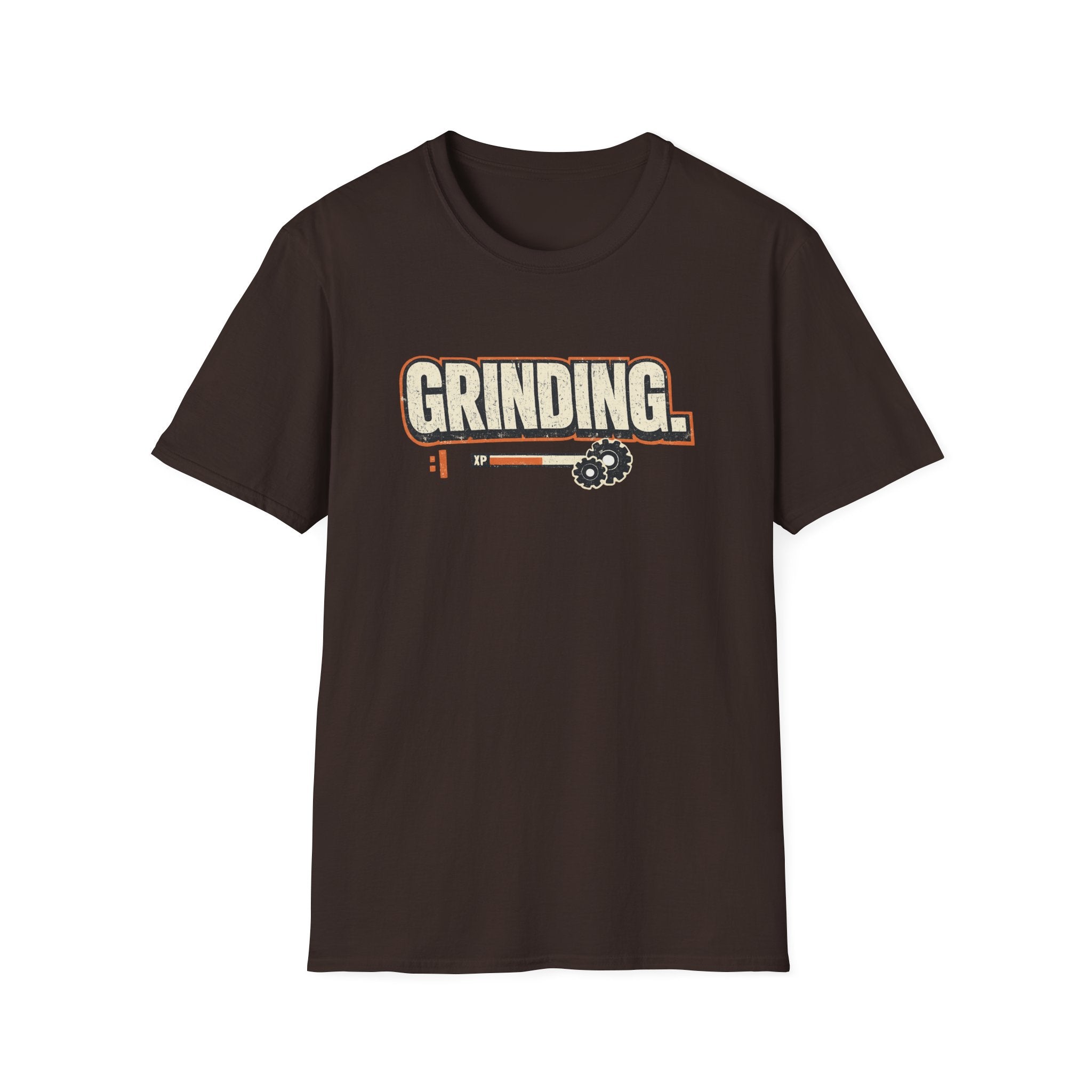 Grinding T-Shirt — Motivational Hustle Tee with Progress Bar & Gear