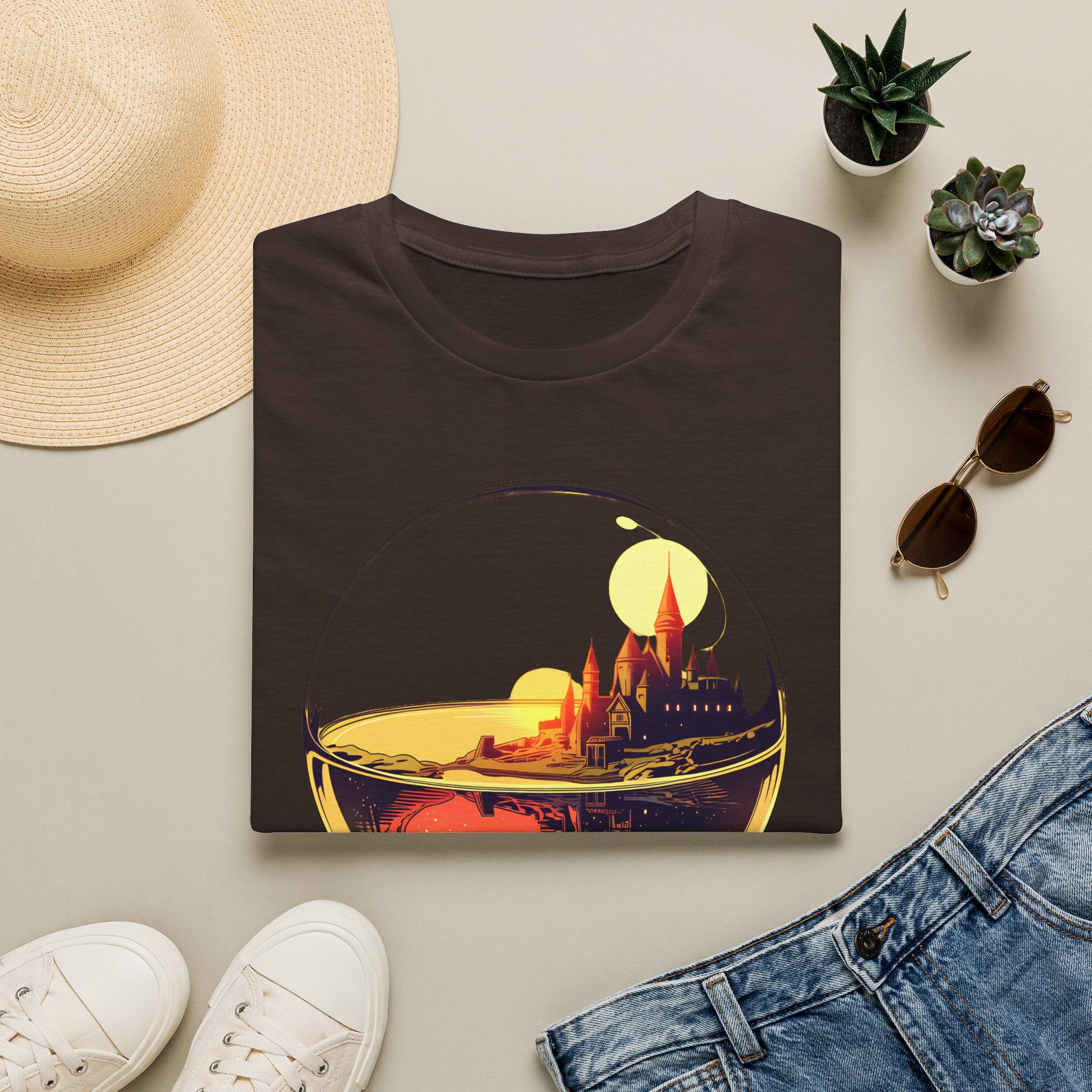 Fantasy Castle in Crystal Ball T-Shirt - Glass Orb Sunset Illustration