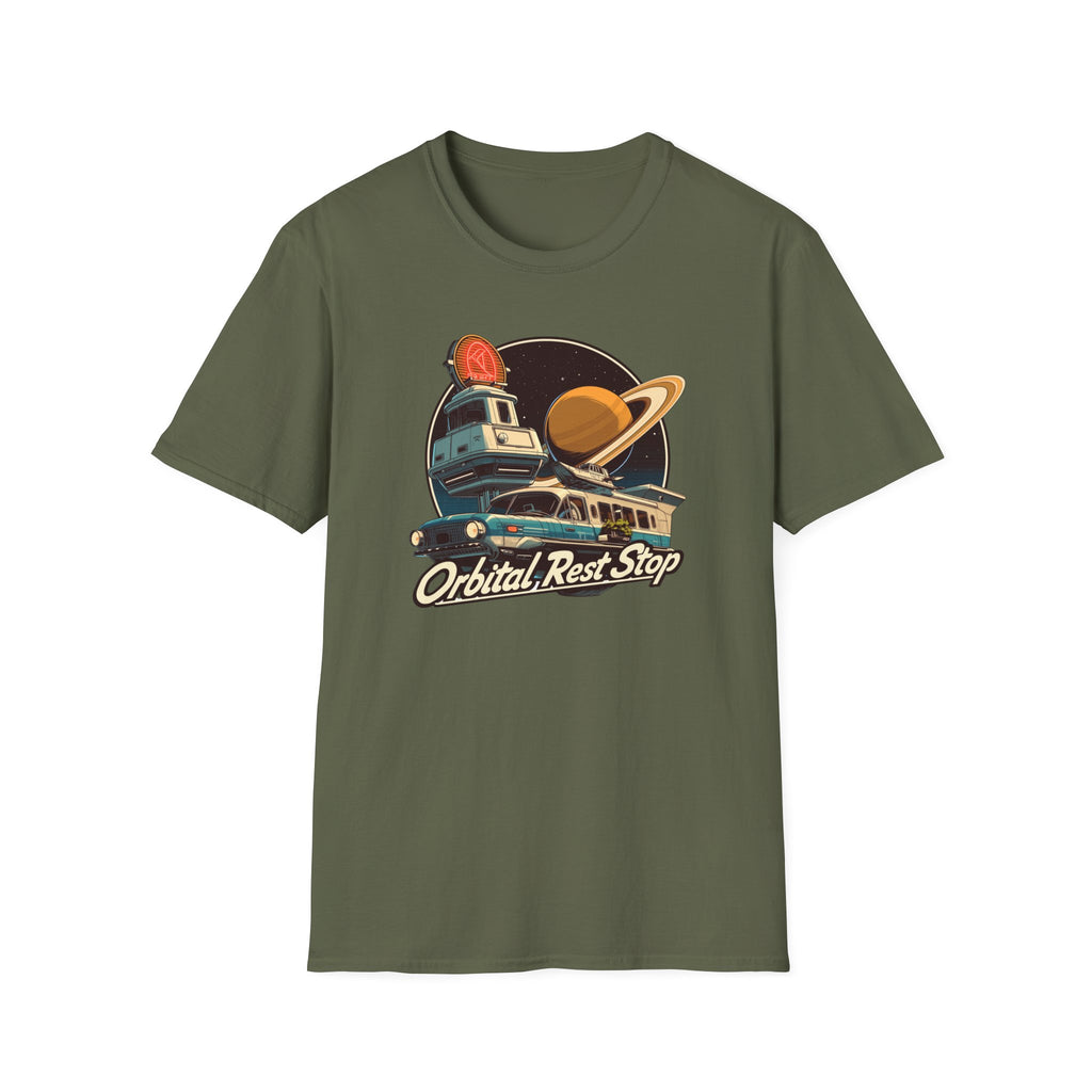 “Orbital Rest Stop” Vintage Camper & Saturn Graphic T-Shirt