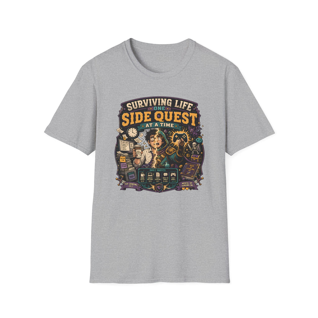 "Surviving Life One Side Quest At A Time" T-Shirt - Retro Gamers RPG Adventure Tee