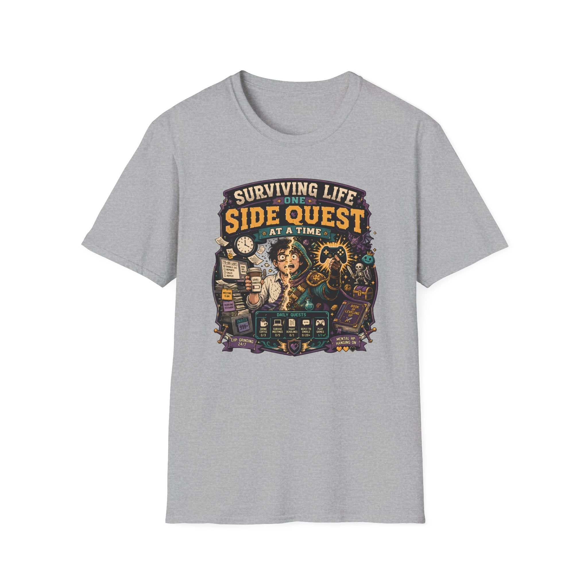 "Surviving Life One Side Quest At A Time" T-Shirt - Retro Gamers RPG Adventure Tee