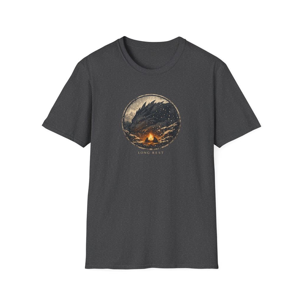 'Long Rest' Dragon Campfire T-Shirt — Night Sky Fantasy Graphic Tee