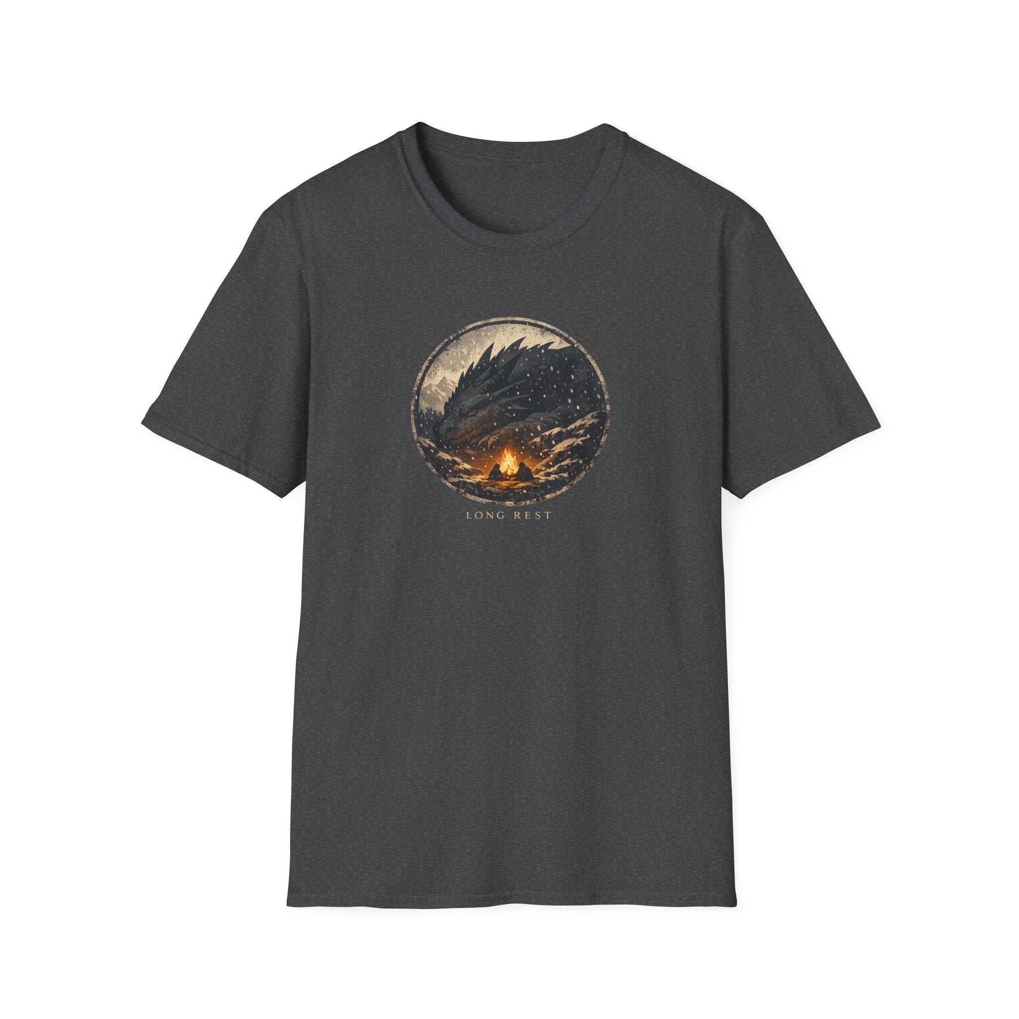 'Long Rest' Dragon Campfire T-Shirt — Night Sky Fantasy Graphic Tee