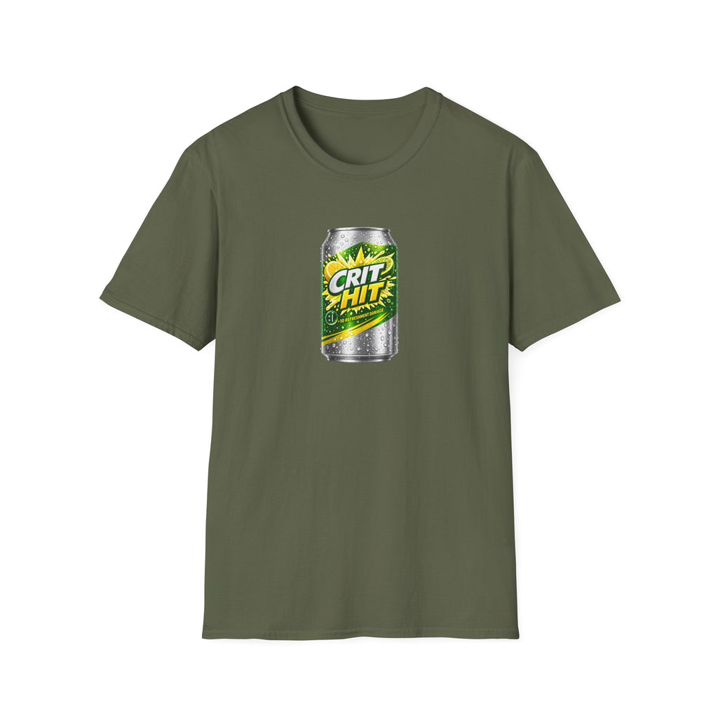 Crit Hit Citrus Soda Parody T-Shirt — Gamer Energy Drink Graphic Tee