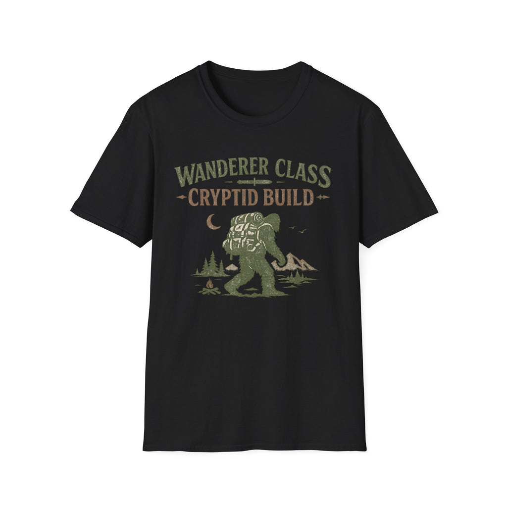 Wanderer Class Cryptid Build - Bigfoot Hiking Graphic T-Shirt