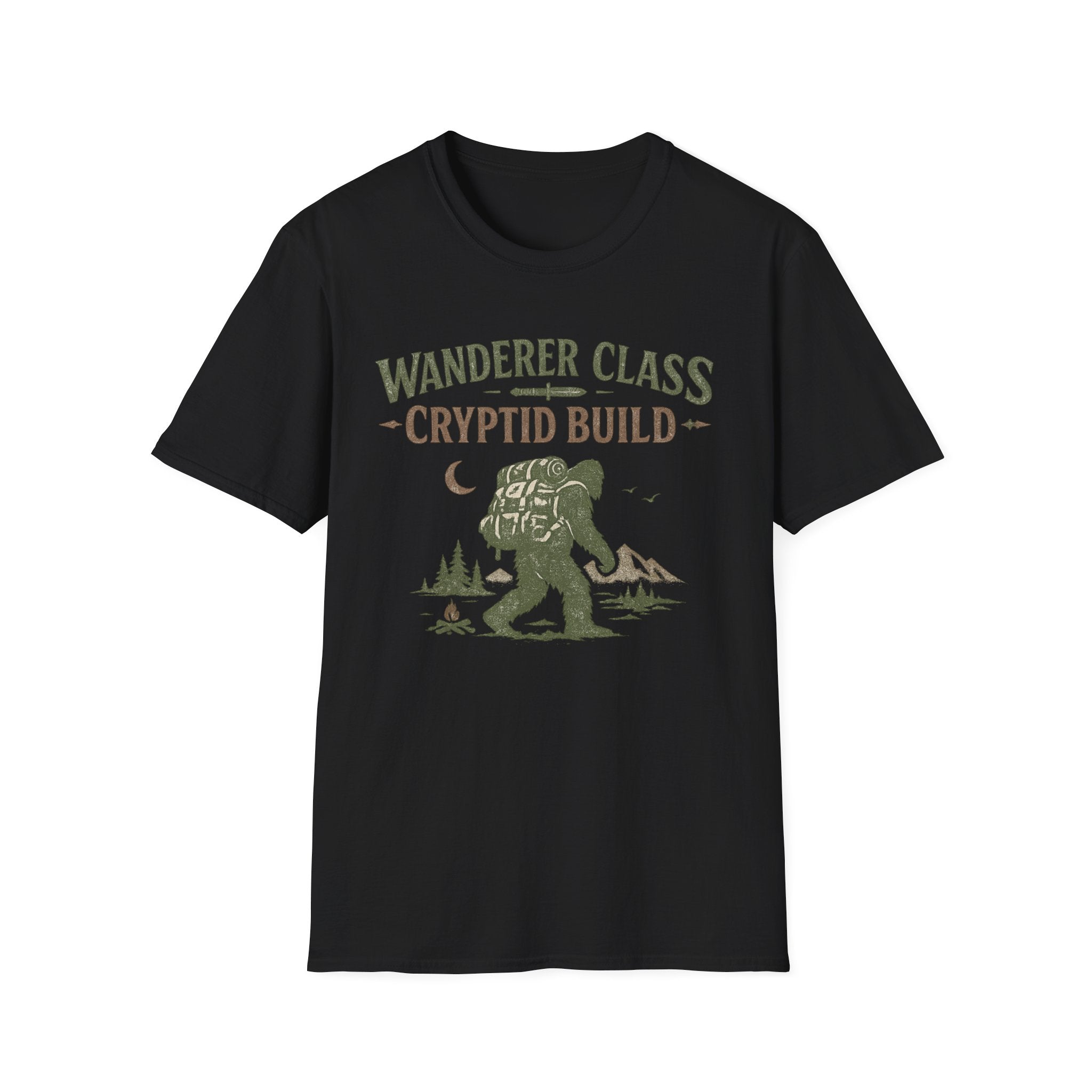 Wanderer Class Cryptid Build - Bigfoot Hiking Graphic T-Shirt
