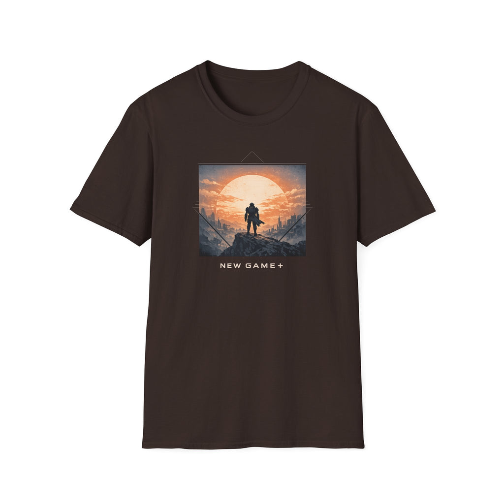 'New Game+' Sunset Wanderer T-Shirt - Silhouette Adventure Graphic Tee