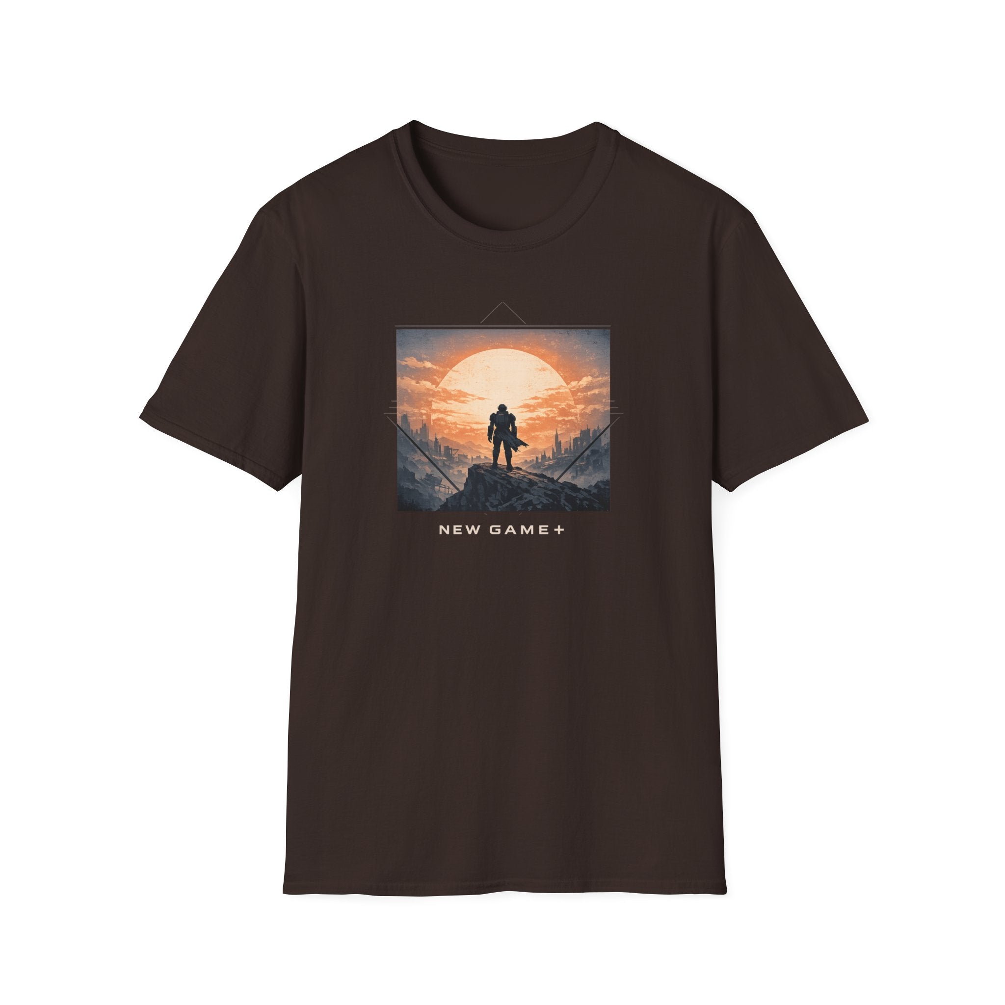 'New Game+' Sunset Wanderer T-Shirt - Silhouette Adventure Graphic Tee