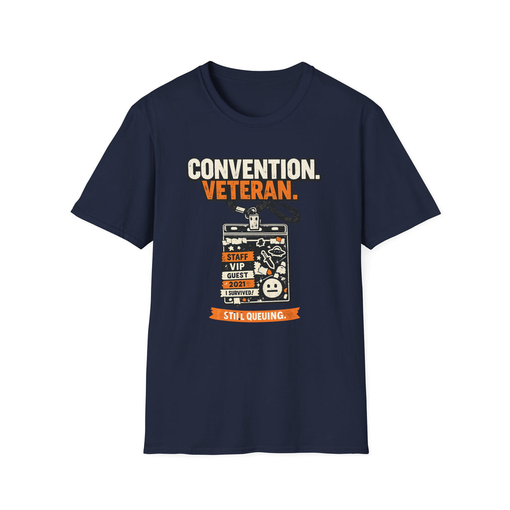 Convention Veteran T-Shirt — Vintage Badge & Lanyard Design