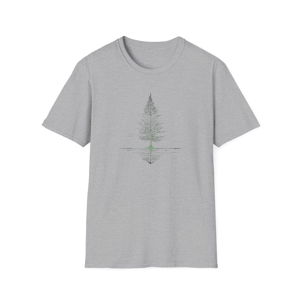 Minimal Pine Tree T-Shirt — Reflection Silhouette Tee